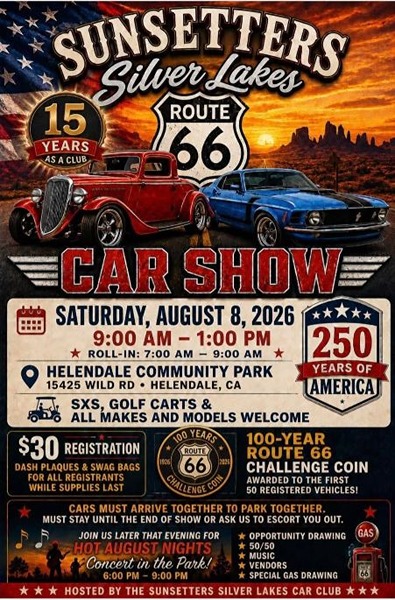 Sunsetters Silver Lakes Car Show flyer August 2026